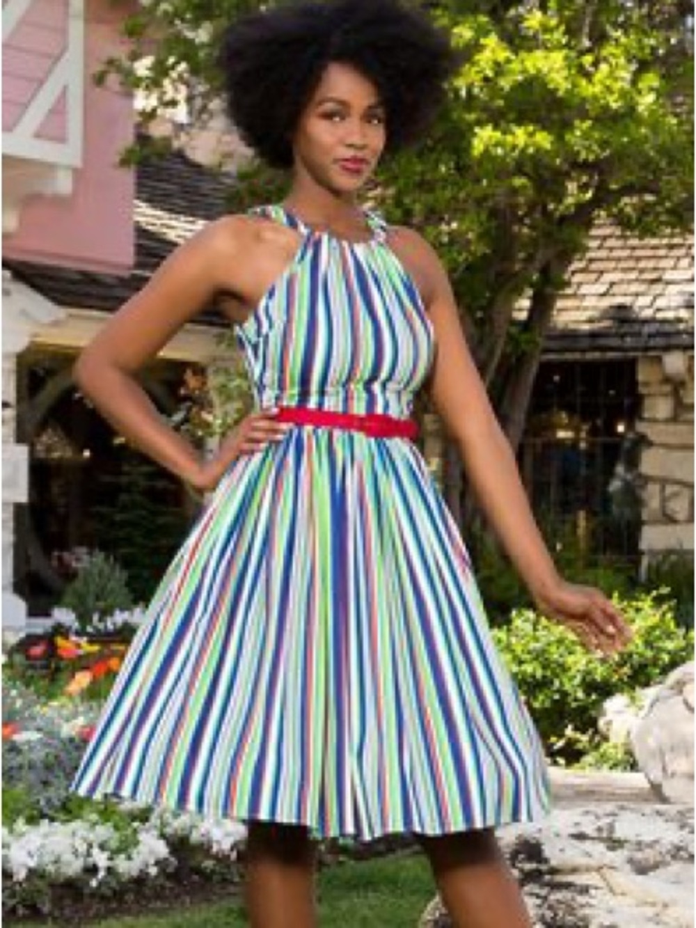 Pinup Couture Harley Retro Multicolor Candy Striped Halter Dress size 2X